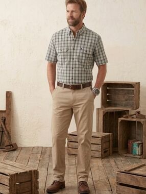 Carhartt Men’s Relaxed Fit Plaid Short Sleeve Button Down Shirt - Blue/Green/Tan